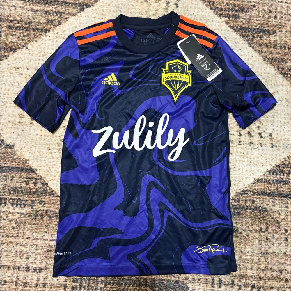 Adidas NWT Youth Medium Seattle Sounders FC Purple 2021 Jimi Hendrix Jersey